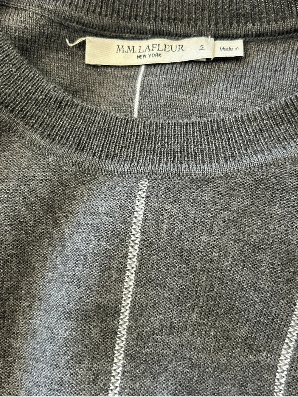 MM Lafleur Men's Charcoal Gray Crewneck with Light Pinstripes